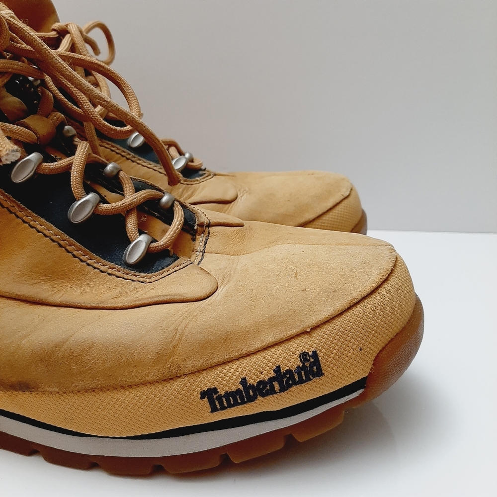 TIMBERLAND Light Brown / Tan Leather Combo Lace-Up Comfy Boots Men's Sz 11.5 - Picture 3 of 16